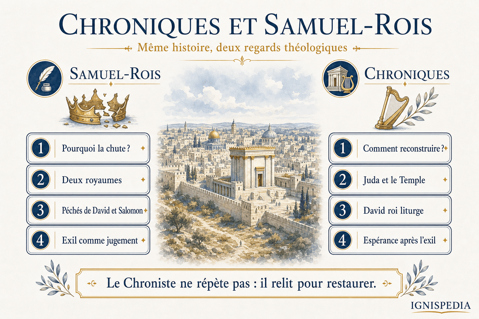 Infographie comparant les livres des Chroniques aux livres de Samuel et des Rois