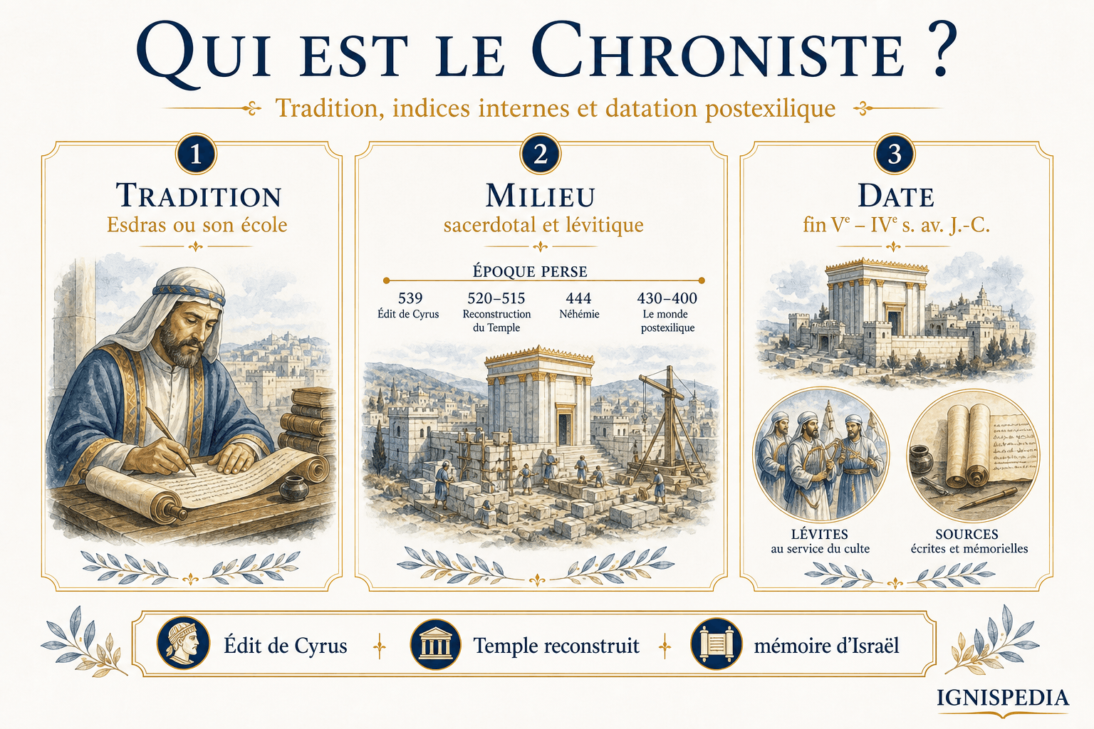 Infographie sur le Chroniste : tradition d'Esdras, milieu sacerdotal et datation postexilique
