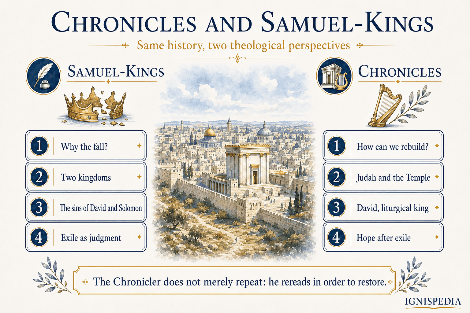 Infographic comparing the books of Chronicles with the books of Samuel and Kings