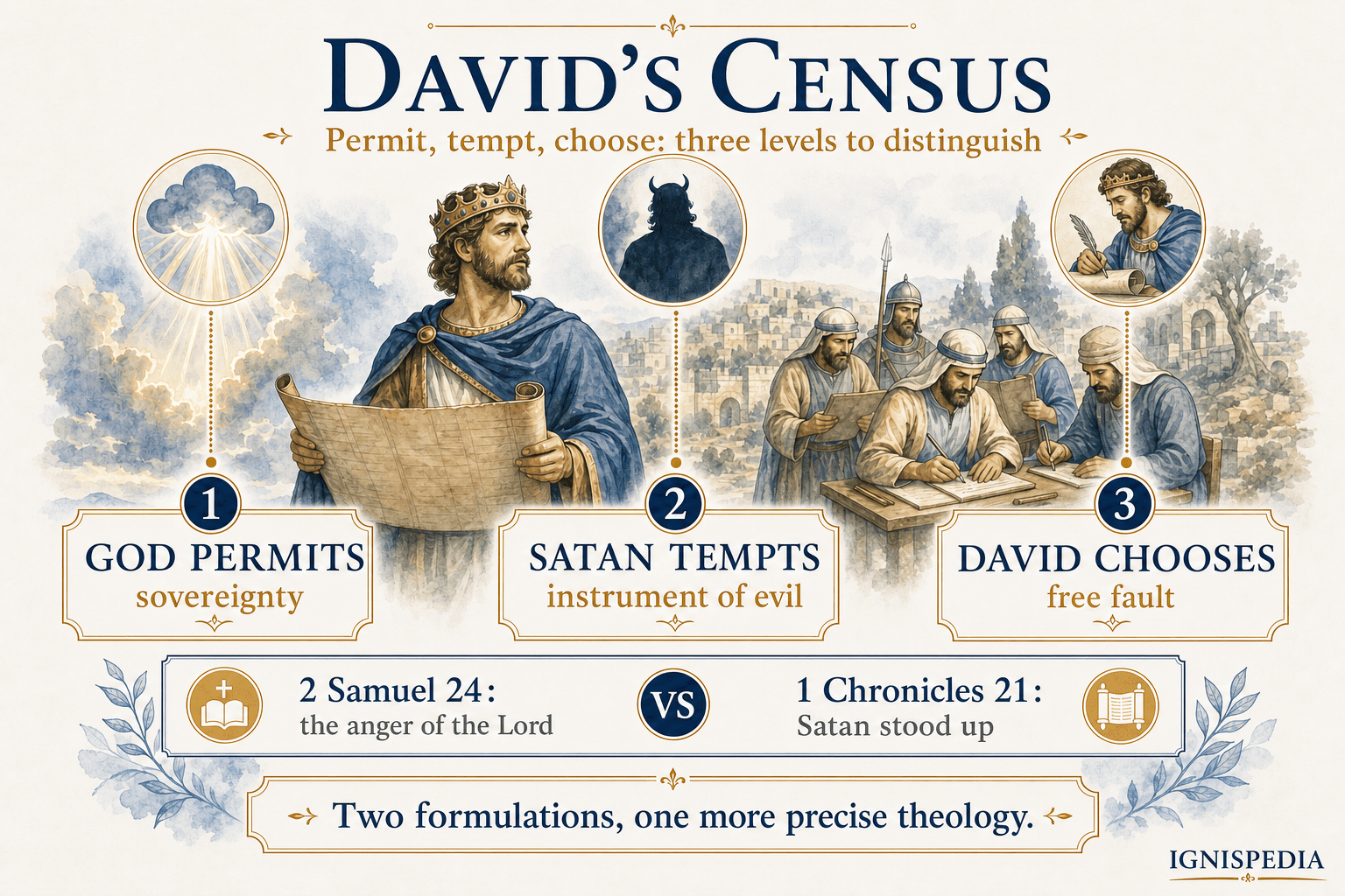 Infographic explaining the difference between 2 Samuel 24 and 1 Chronicles 21 in David’s census