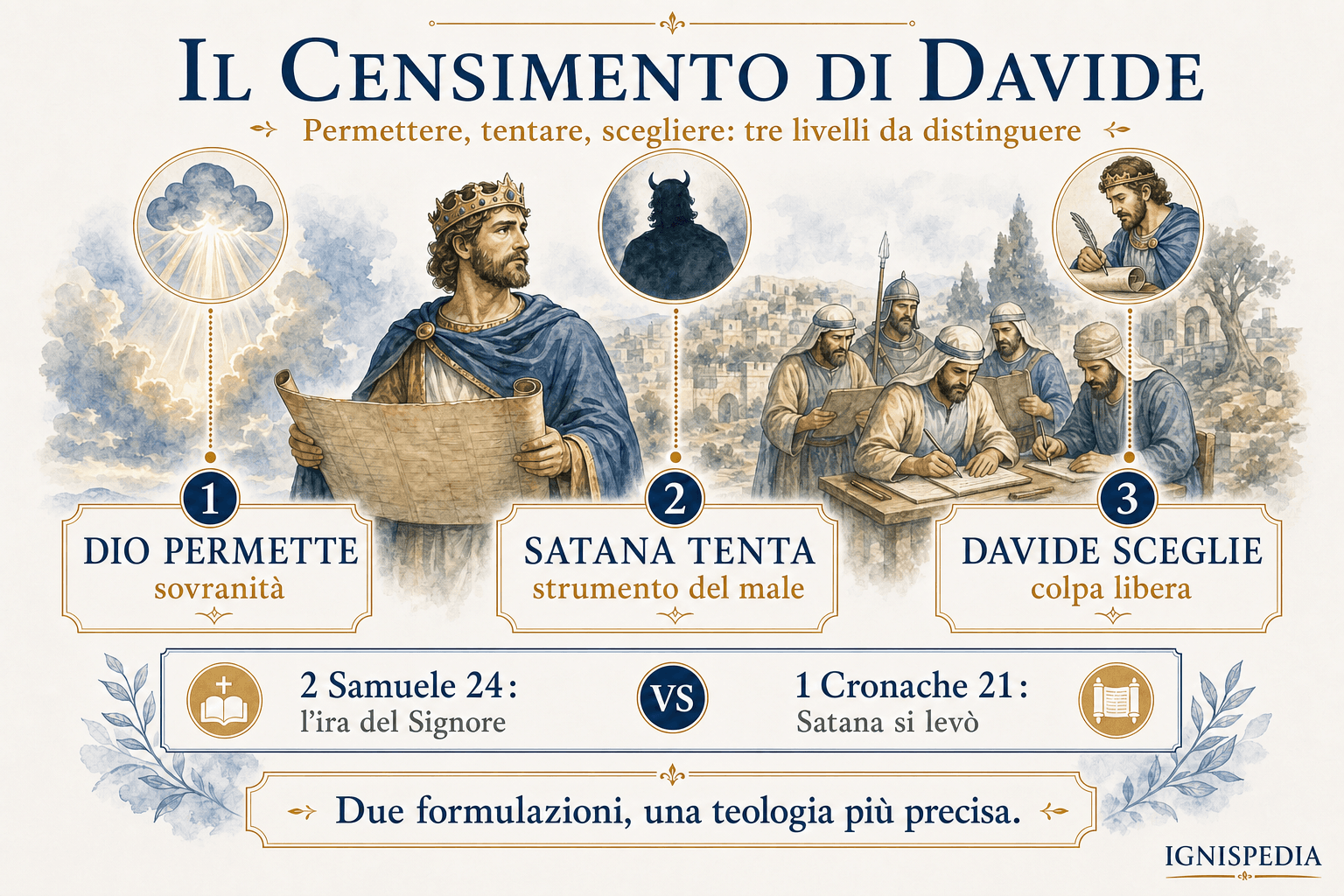 Infografica che spiega la differenza tra 2 Samuele 24 e 1 Cronache 21 nel censimento di Davide