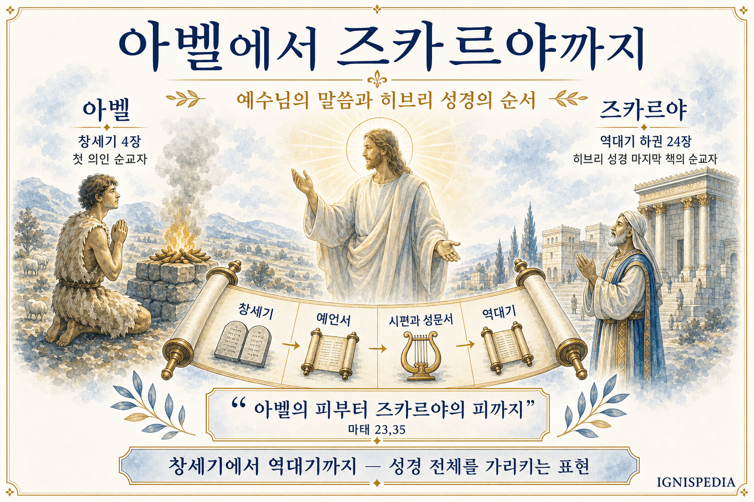 인포그래픽: 아벨(창세기)에서 즈카르야(역대기 하권)까지, 예수님께서 히브리 성경 전체를 아우르심