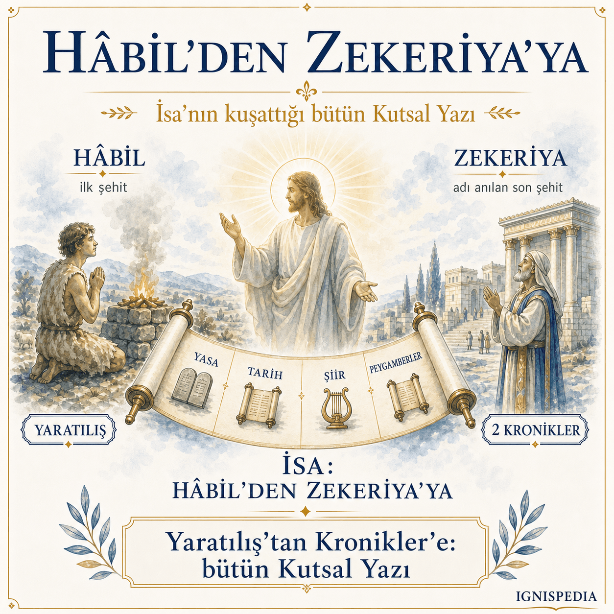 İnfografik: Hâbil’den (Yaratılış) Zekeriya’ya (2 Tarihler), İsa bütün İbranice kanonu kapsar