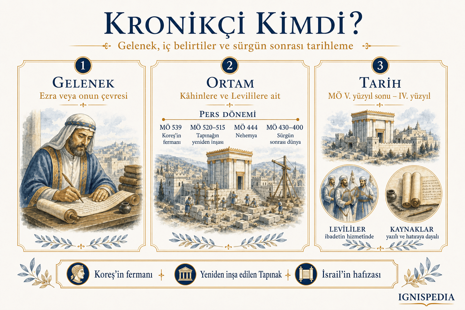 Kronist hakkında infografik: Ezra geleneği, kâhin çevresi ve sürgün sonrası tarihleme