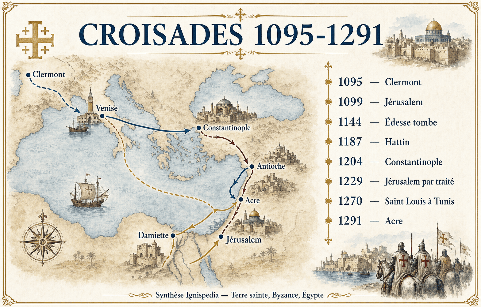 Carte et chronologie des croisades de Clermont a Acre