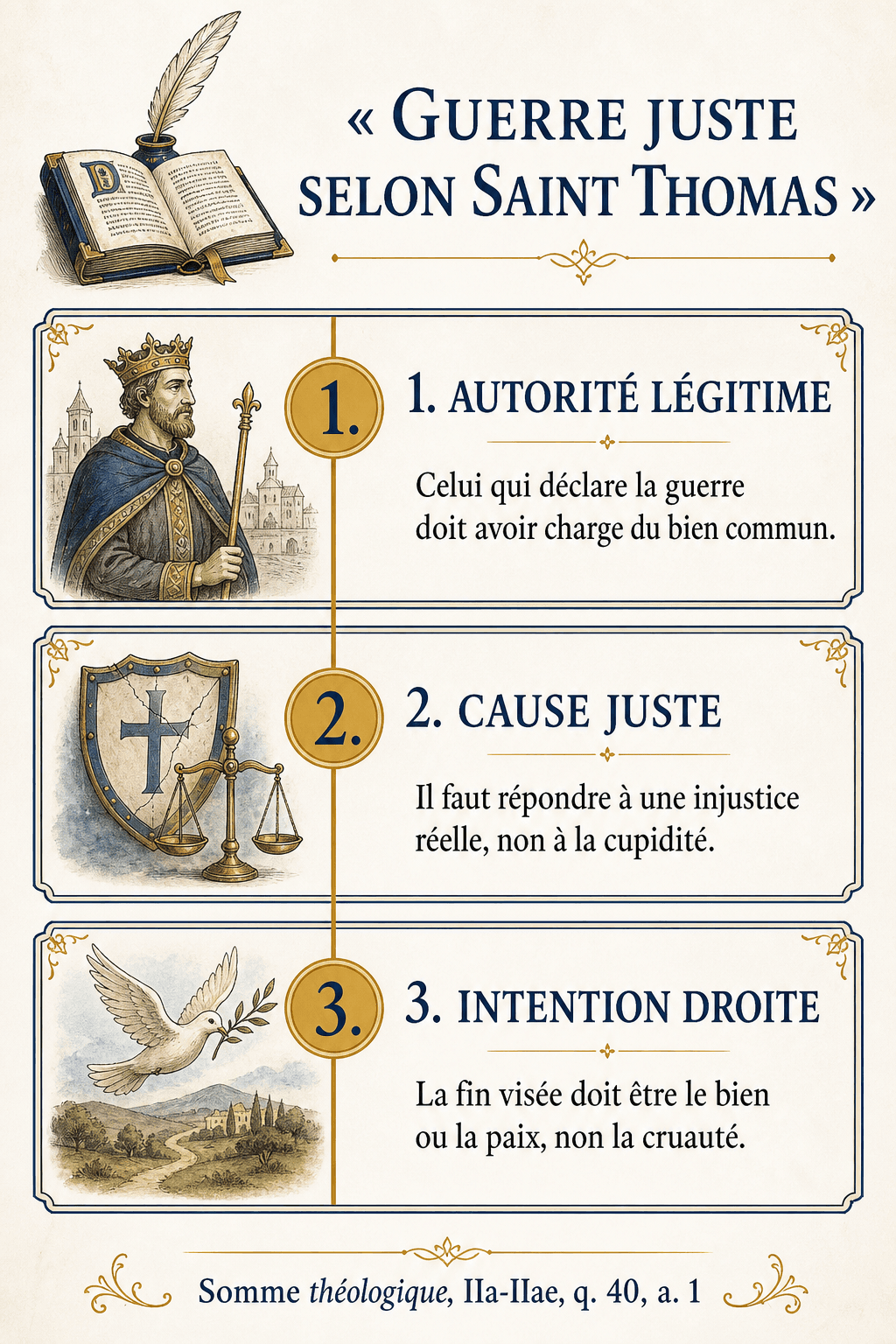 Schema des trois conditions de la guerre juste selon saint Thomas d'Aquin