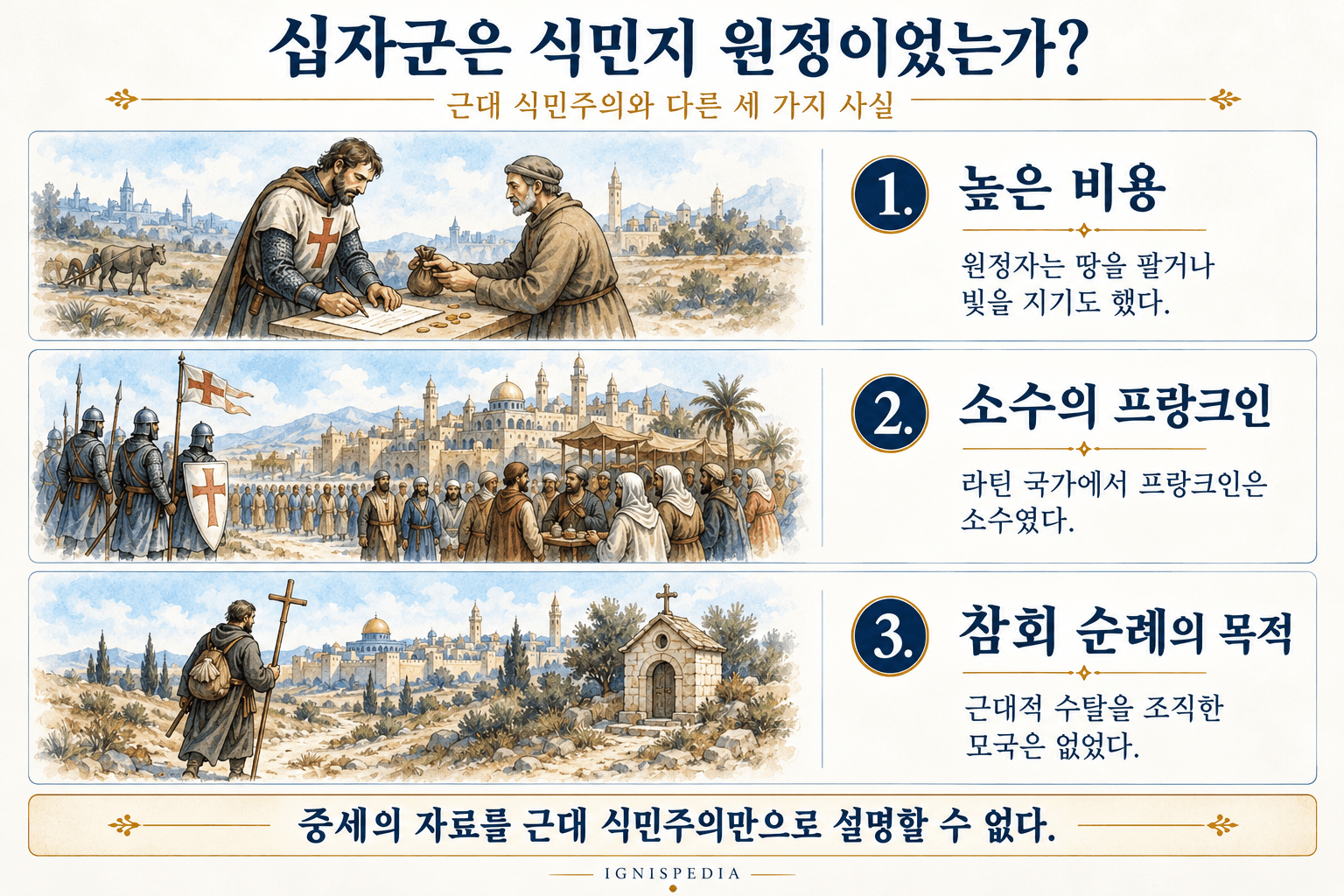 세 가지 역사적 사실로 십자군에 대한 식민지적 반론에 답하는 인포그래픽