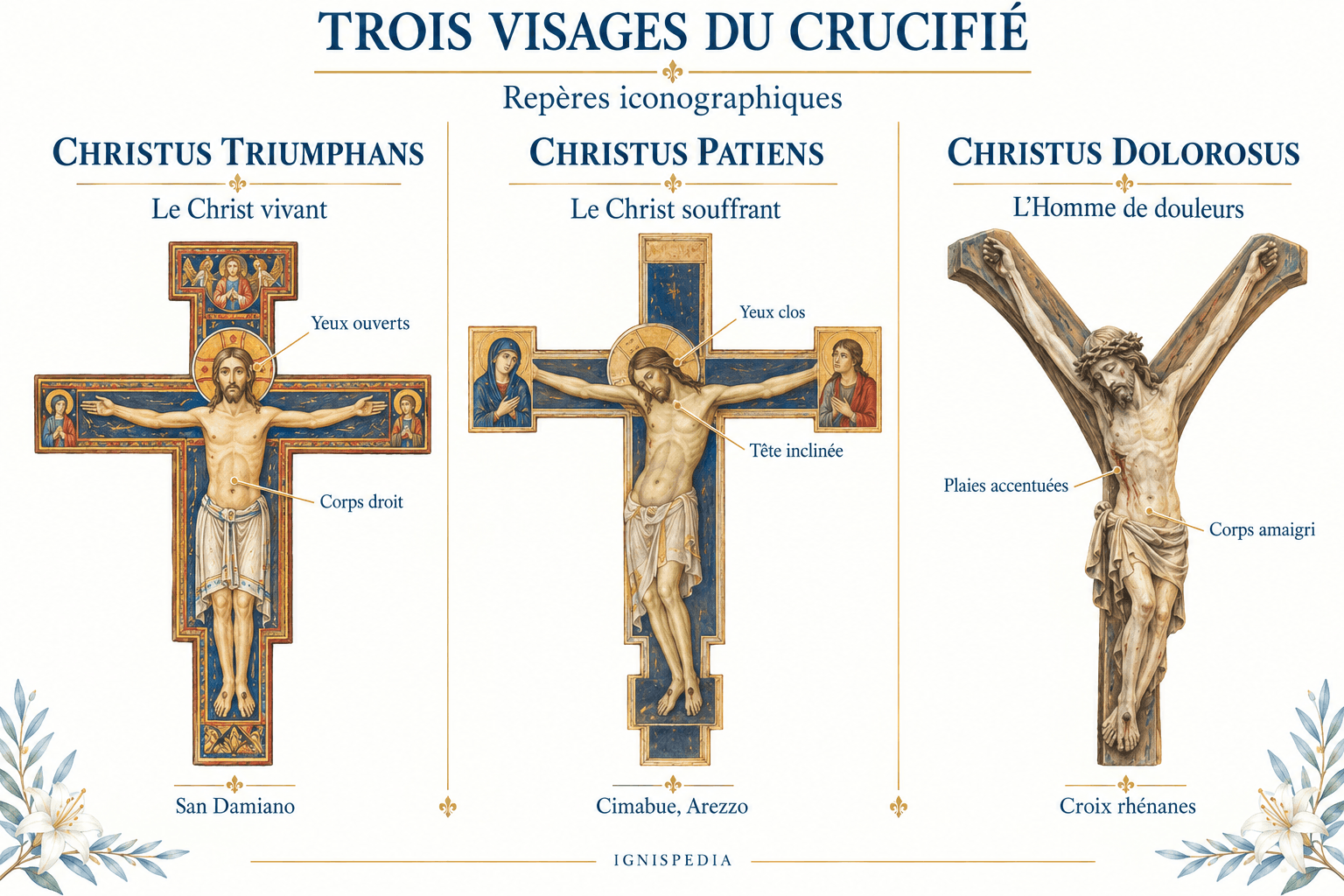 Ikonografische Typen des Gekreuzigten: triumphans, patiens und dolorosus