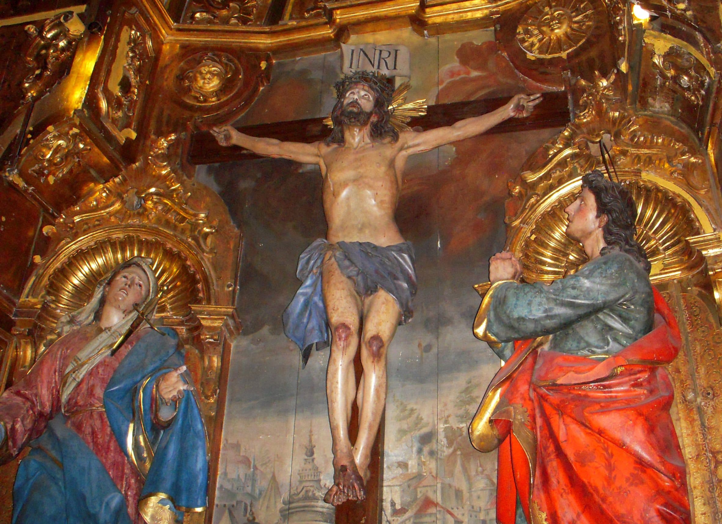 Der Christus von Limpias, umgeben von Maria und Johannes