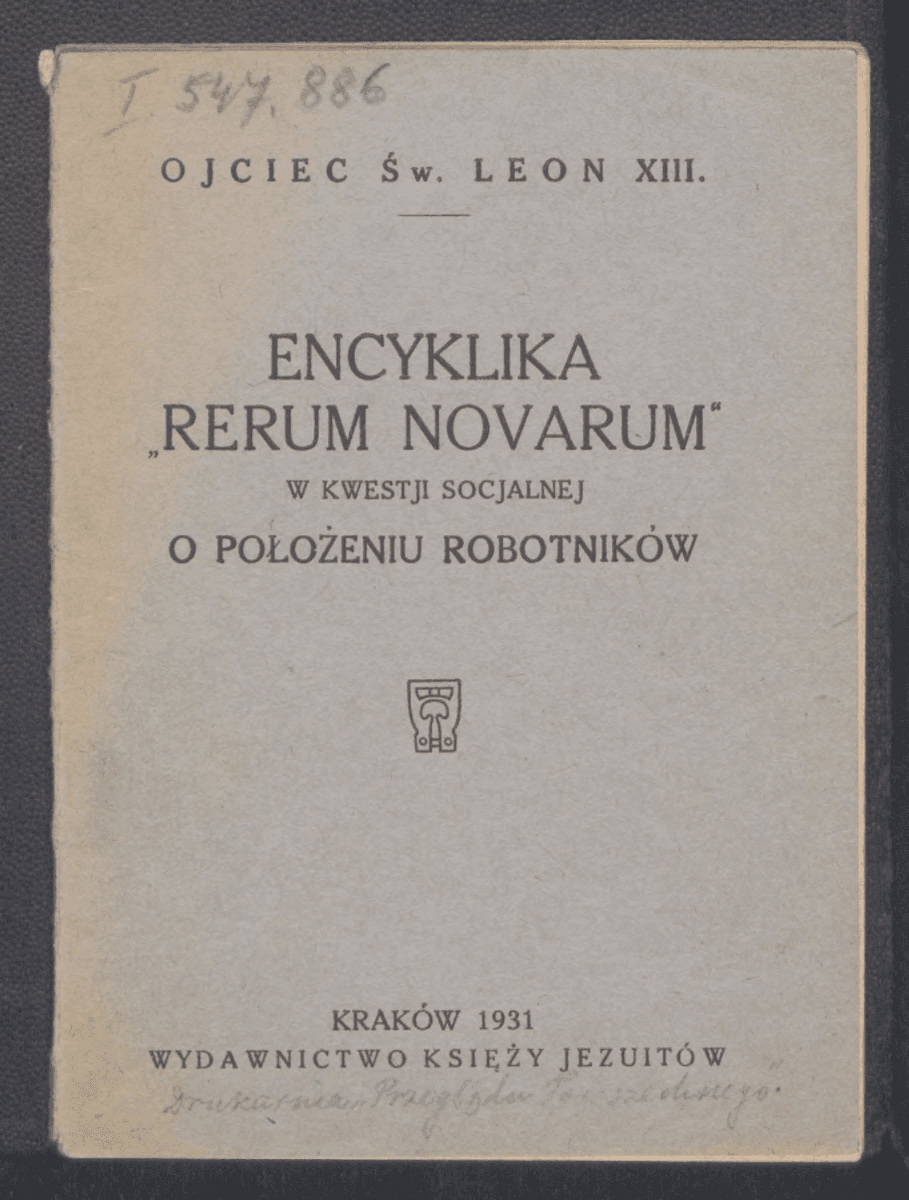 Couverture de l’édition polonaise de Rerum Novarum, Cracovie, 1931