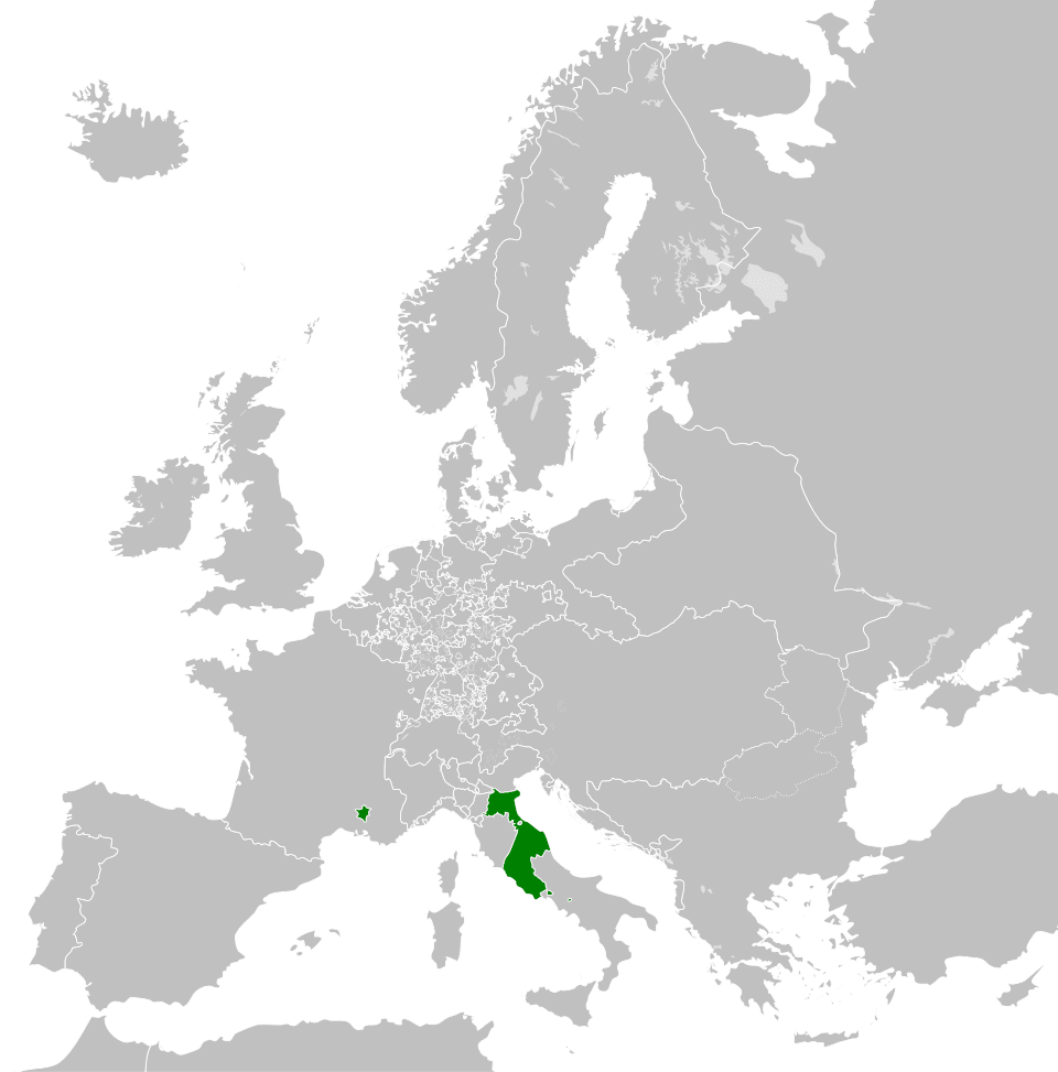 Carte de localisation des États pontificaux en 1789, bande de territoires en Italie centrale