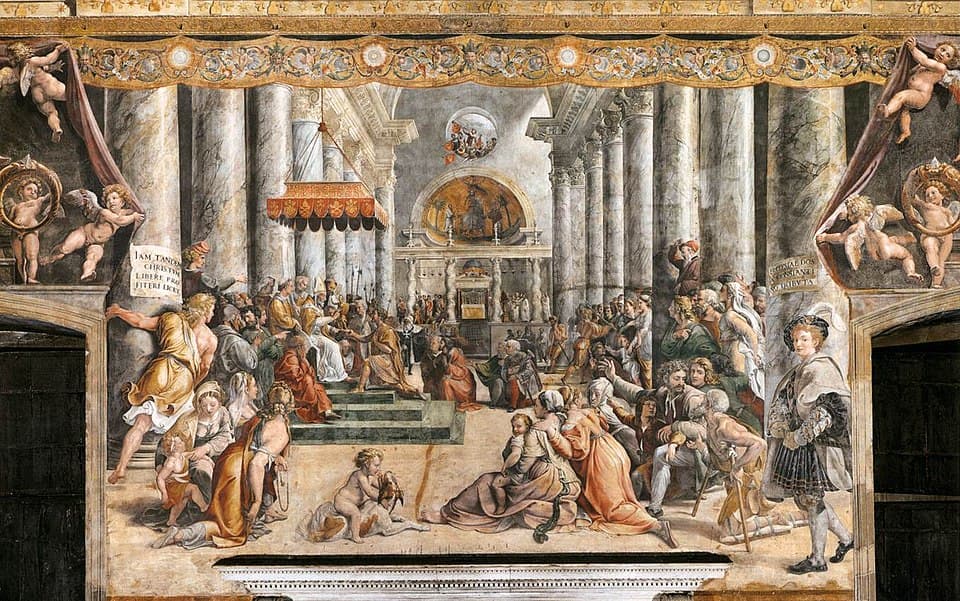Fresque de la Donation de Rome, atelier de Raphaël, Salle de Constantin, Vatican