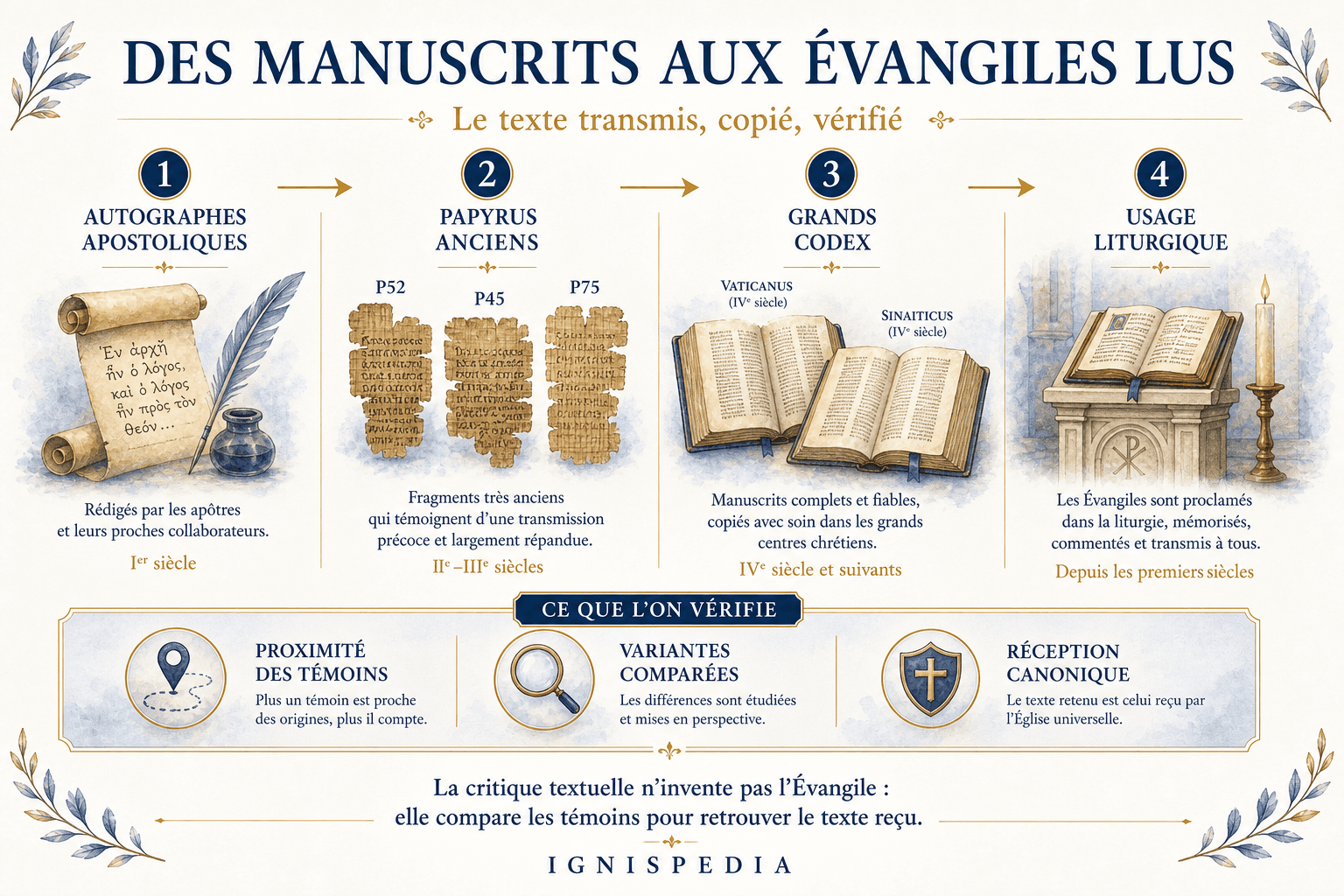 Infographie comparant les quatre grandes hypothèses du problème synoptique