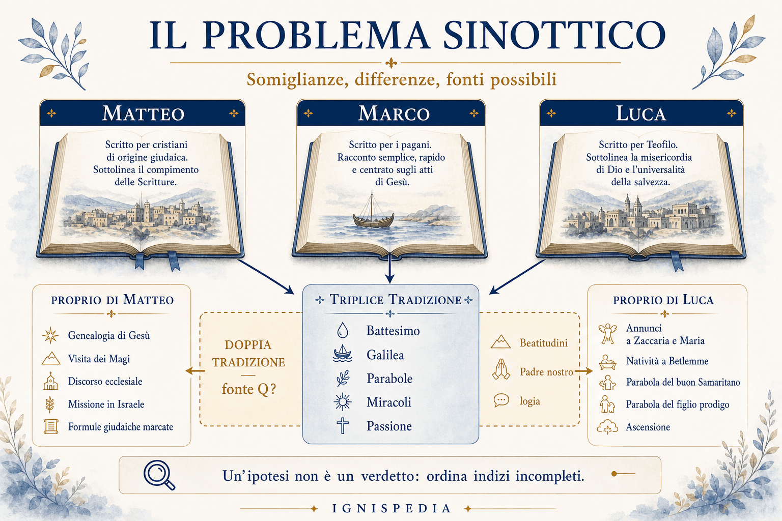 Schema della tradizione tripla, della tradizione doppia Q e dei materiali propri a Matteo e Luca