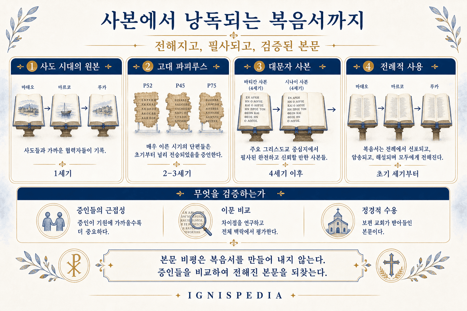 사도 시대의 초기 본문에서 전례에서 읽는 복음서까지의 전승을 보여 주는 인포그래픽