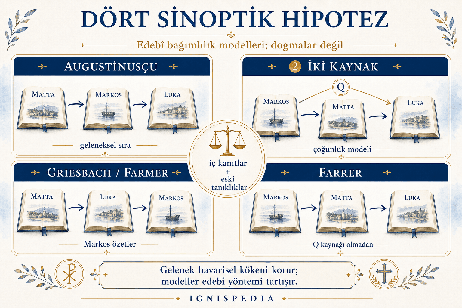 Senoptik sorunun dört büyük hipotezini karşılaştıran infografik