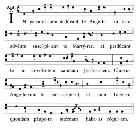 Zapis gregoriański antyfony In paradisum