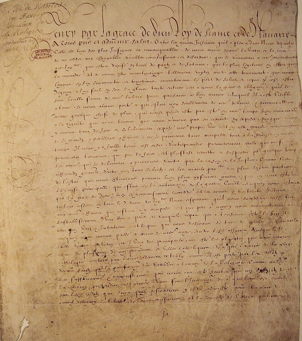 Première page de l'édit de Nantes