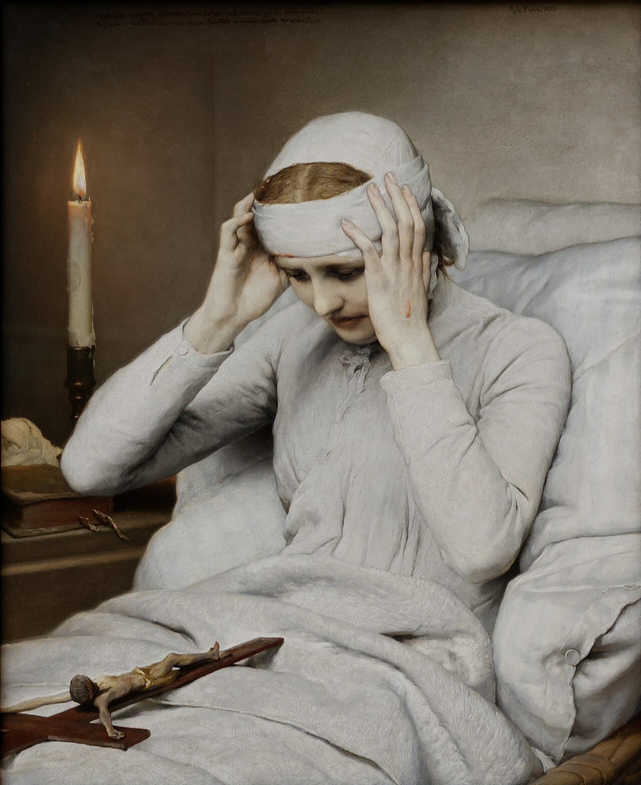 Anne-Catherine Emmerich représentée au lit par Gabriel von Max en 1885