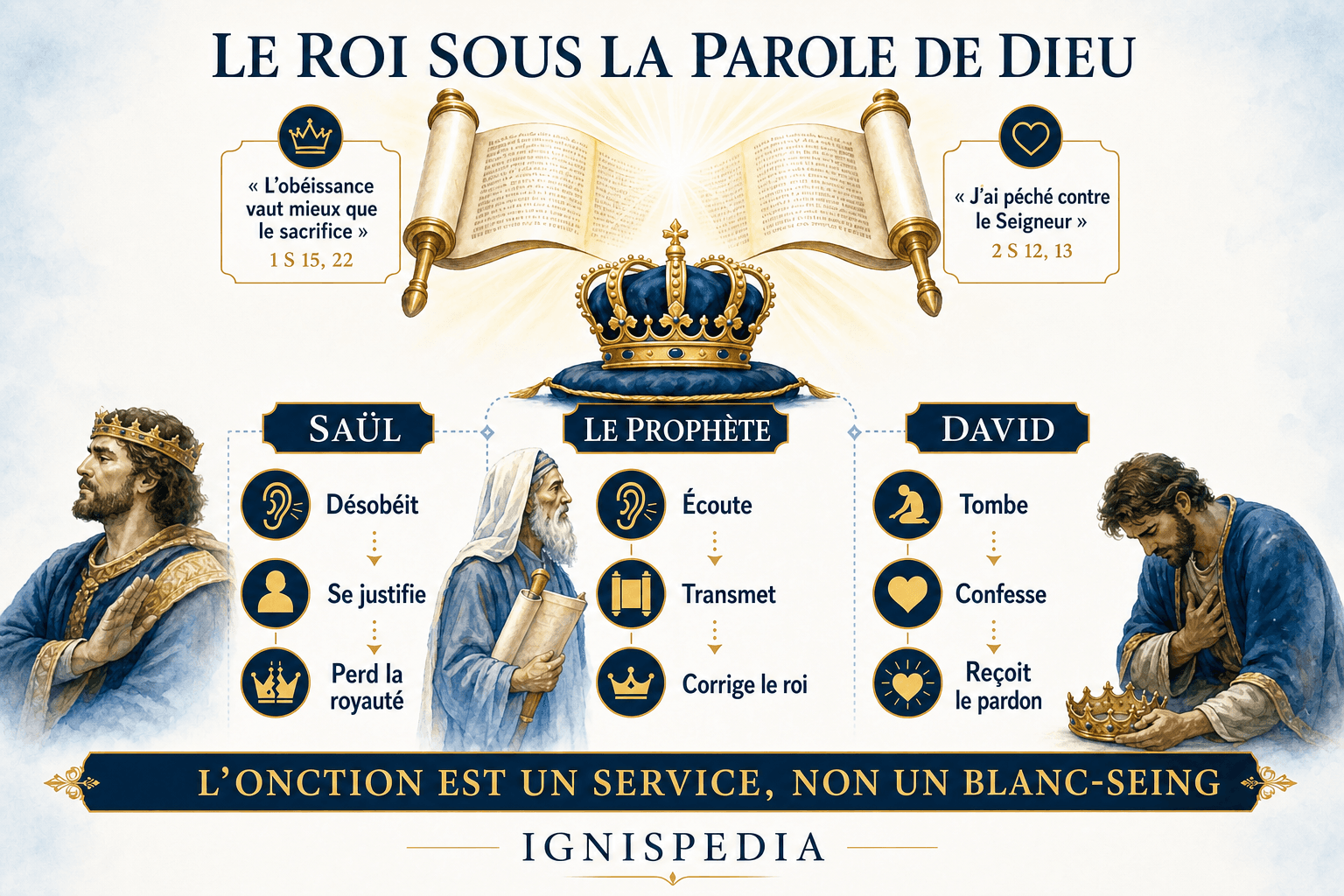 Infografik, die zeigt, dass Saul, der Prophet und David alle dem Wort Gottes unterworfen bleiben.