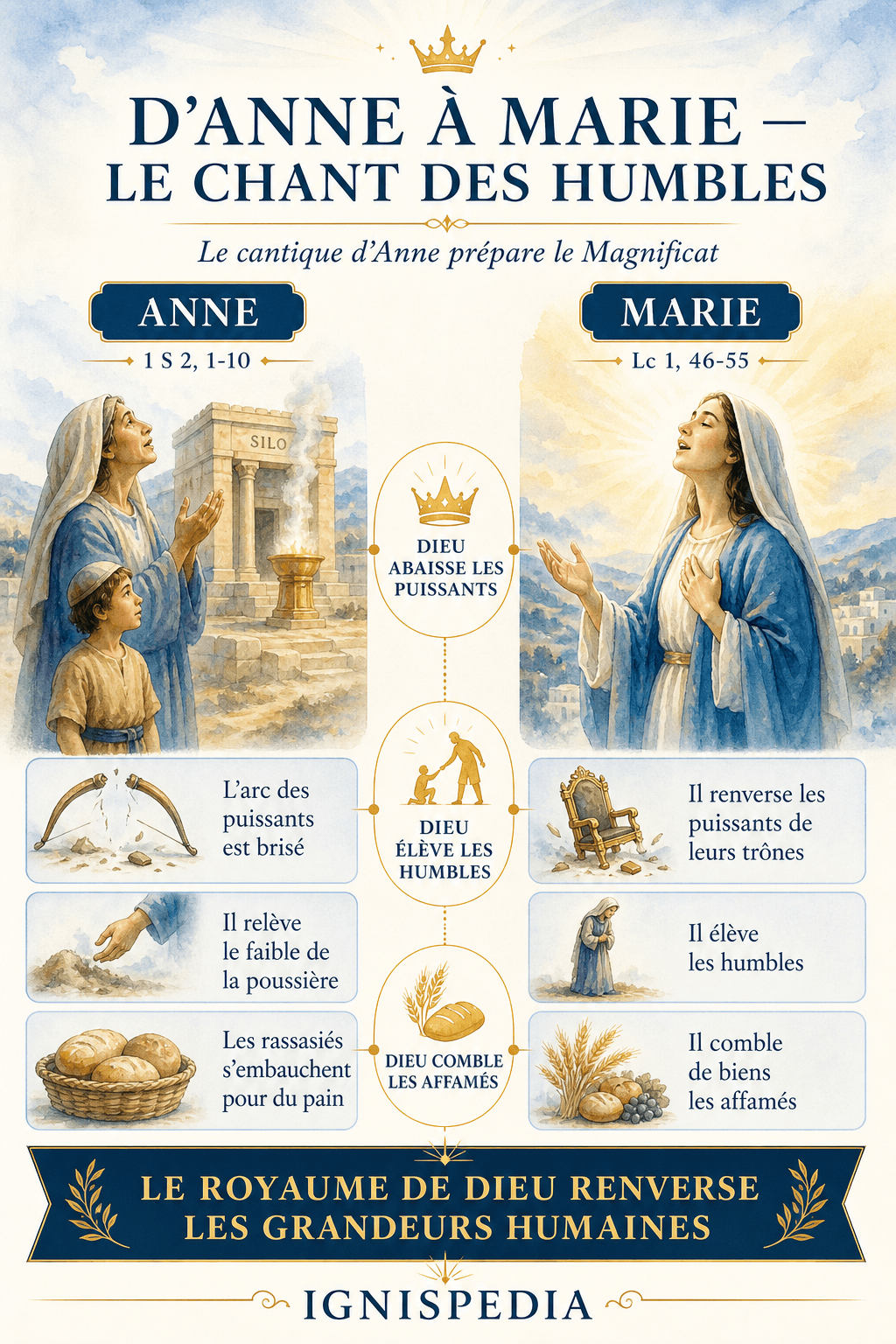 Infografik, die den Lobgesang der Hanna in 1 Samuel 2 und das Magnificat Marias in Lukas 1 vergleicht.
