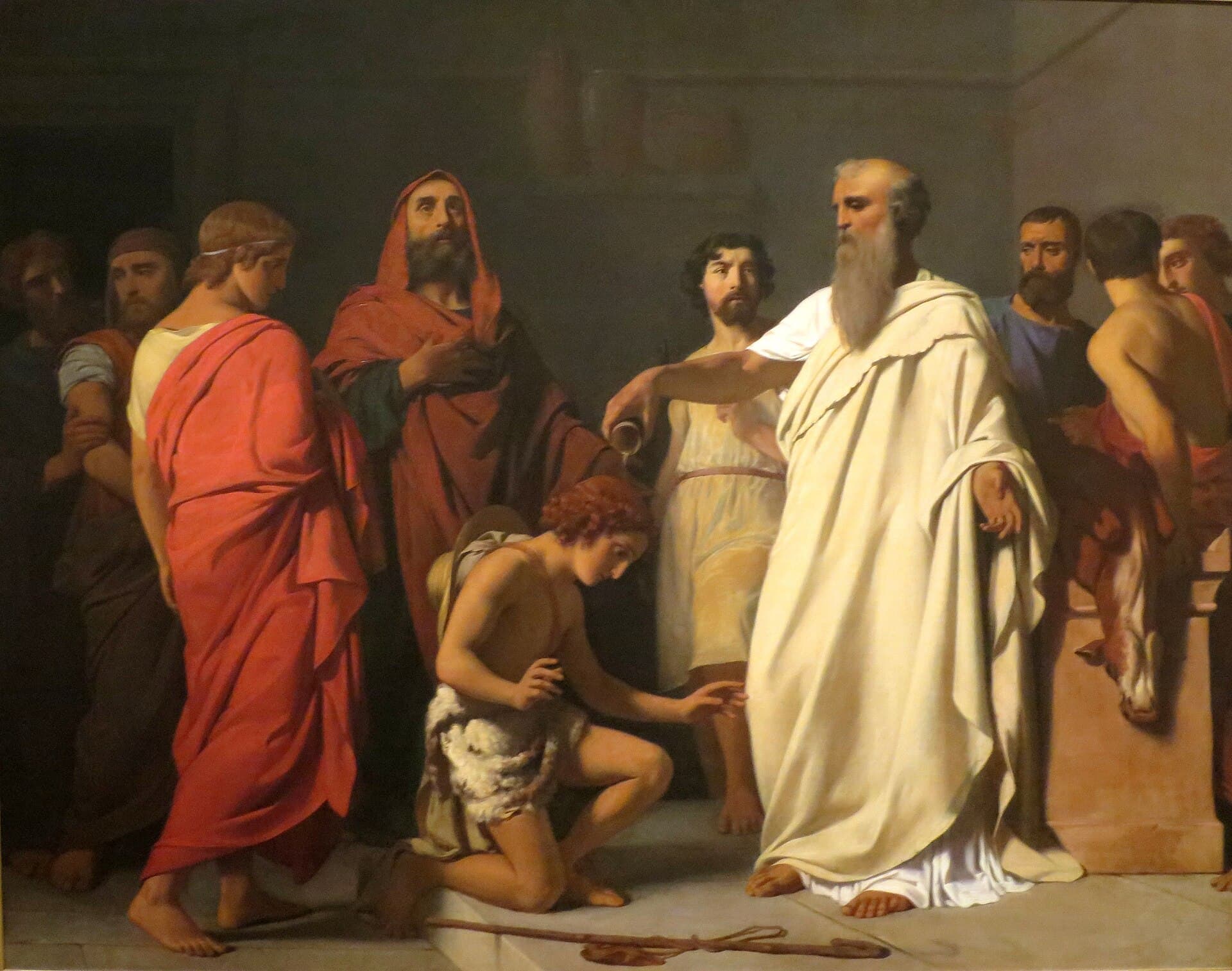 Samuel salbt den jungen David vor Isai und seinen Brüdern, Gemälde von François-Léon Bénouville (1842).