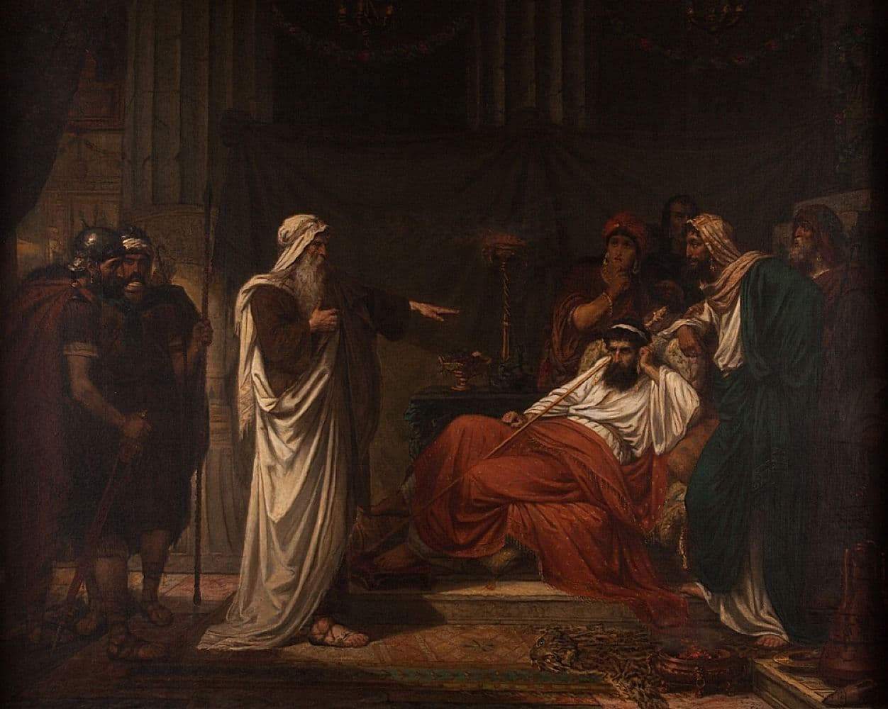 Der Prophet Nathan hält König David seine Sünde vor, Gemälde von Eugène Siberdt.