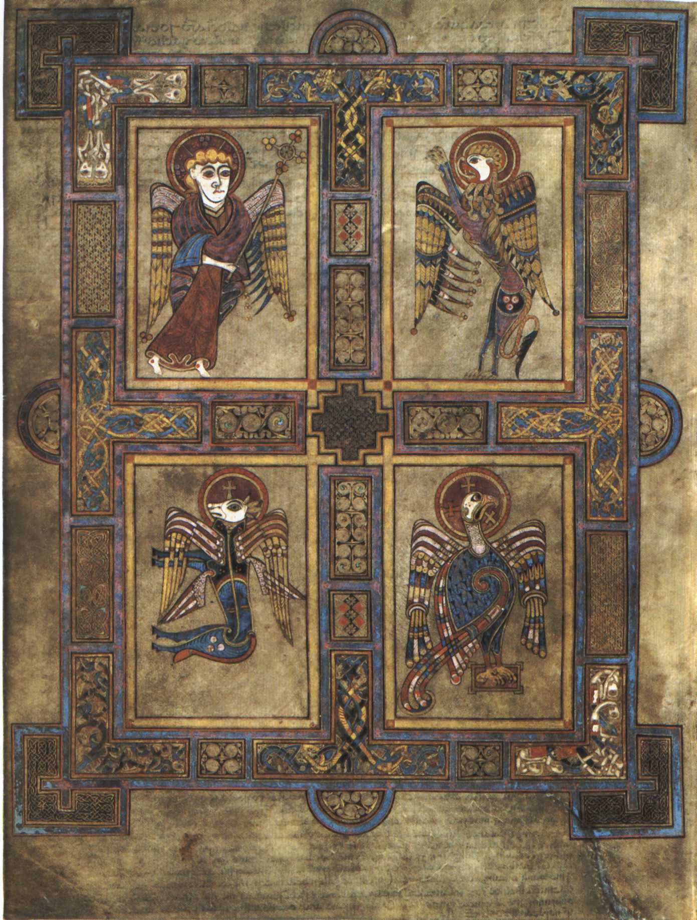 Les quatre symboles des évangélistes dans le Livre de Kells, folio 27 verso