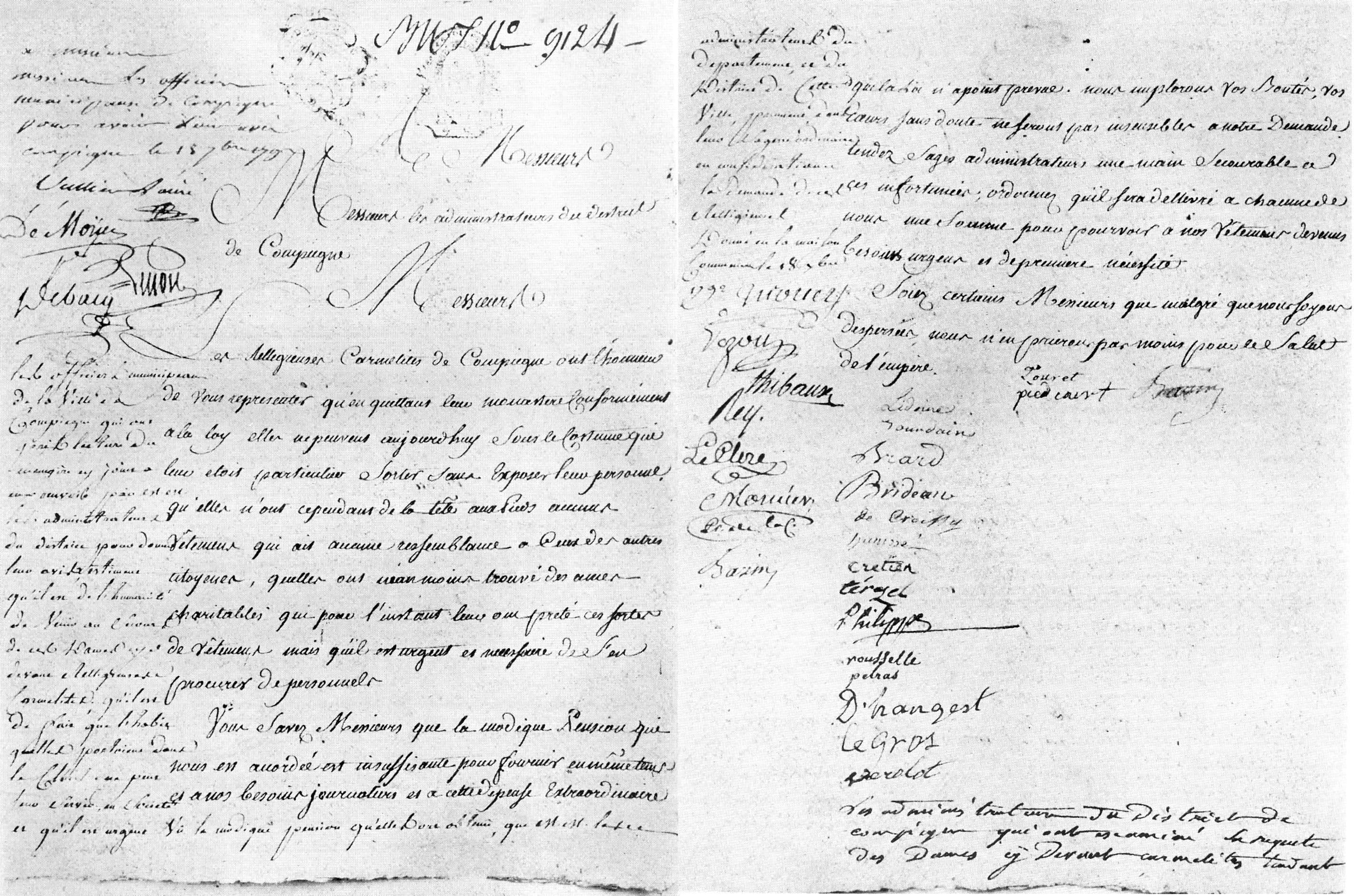 Signed petition of the Carmelite nuns of Compiègne attesting their refusal to abandon the religious life