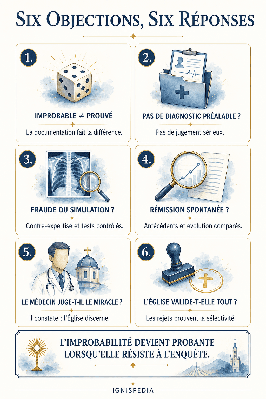 Synthèse de six objections aux miracles improbables et de leurs réponses méthodologiques
