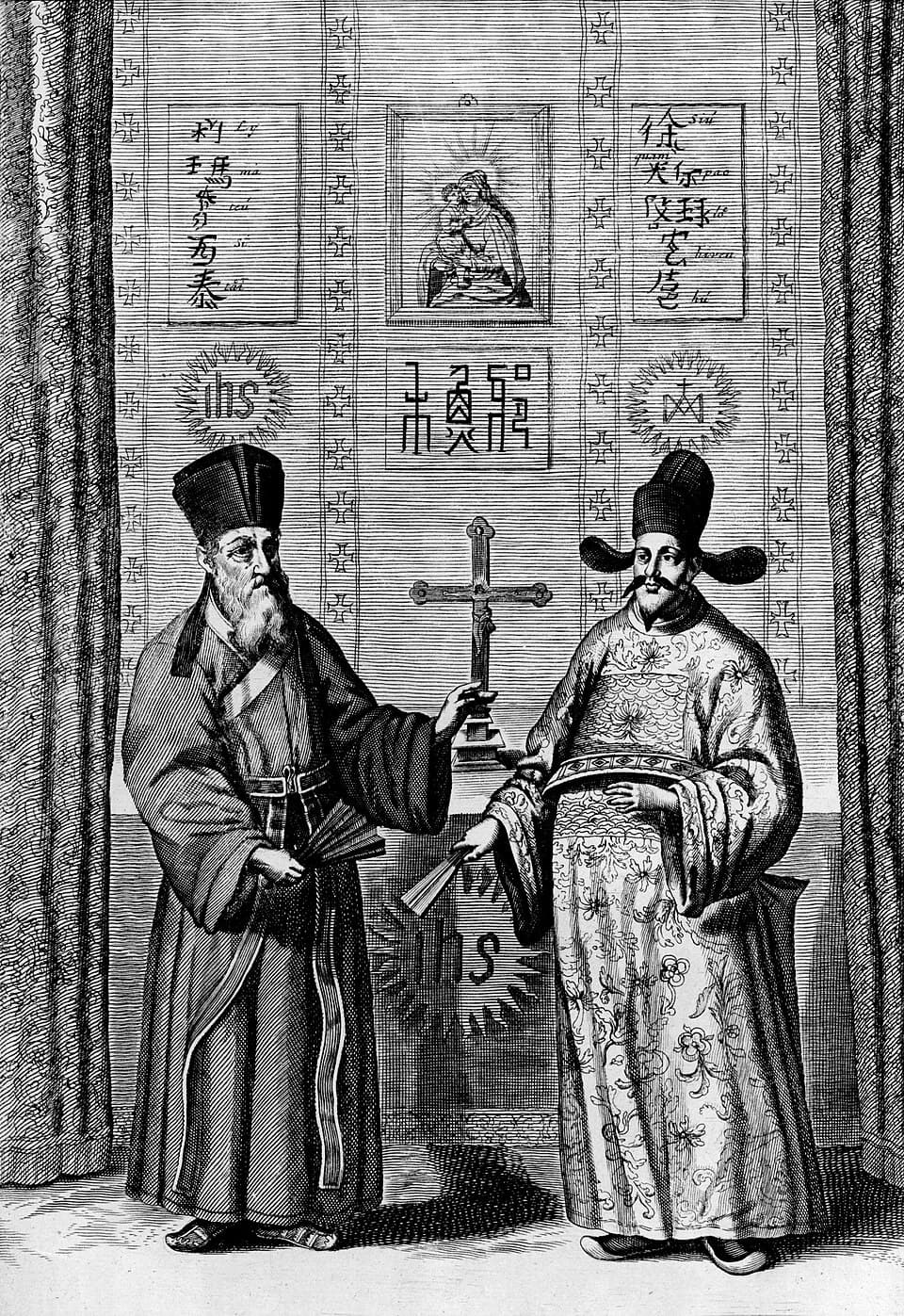 Matteo Ricci and Xu Guangqi, engraving by Athanasius Kircher, China Illustrata, 1667