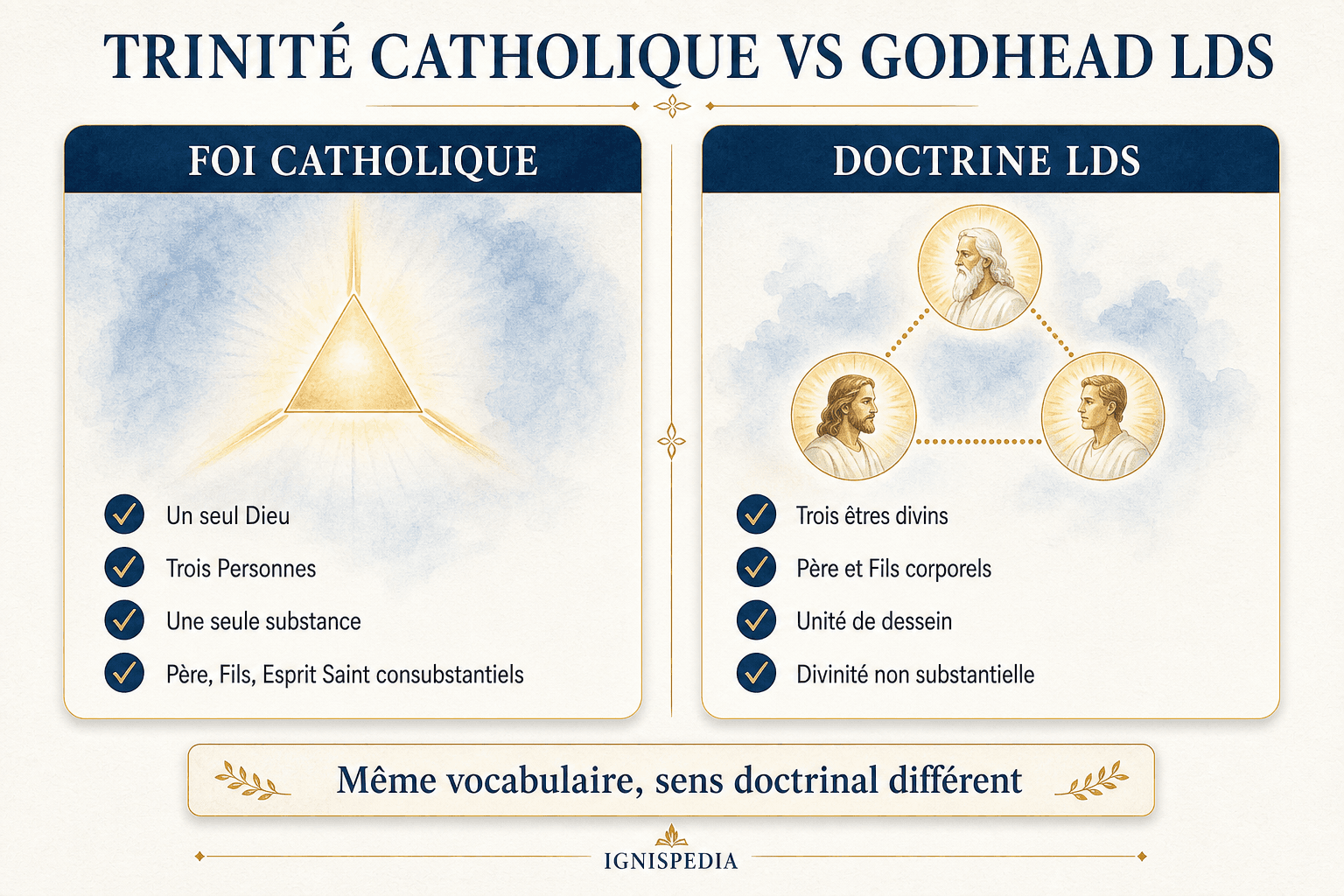 Infographie comparant la Trinité catholique et la Godhead mormone