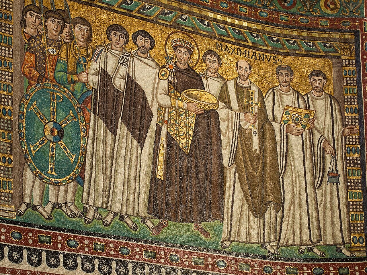 Justinian bearing the paten, with his court and Maximian