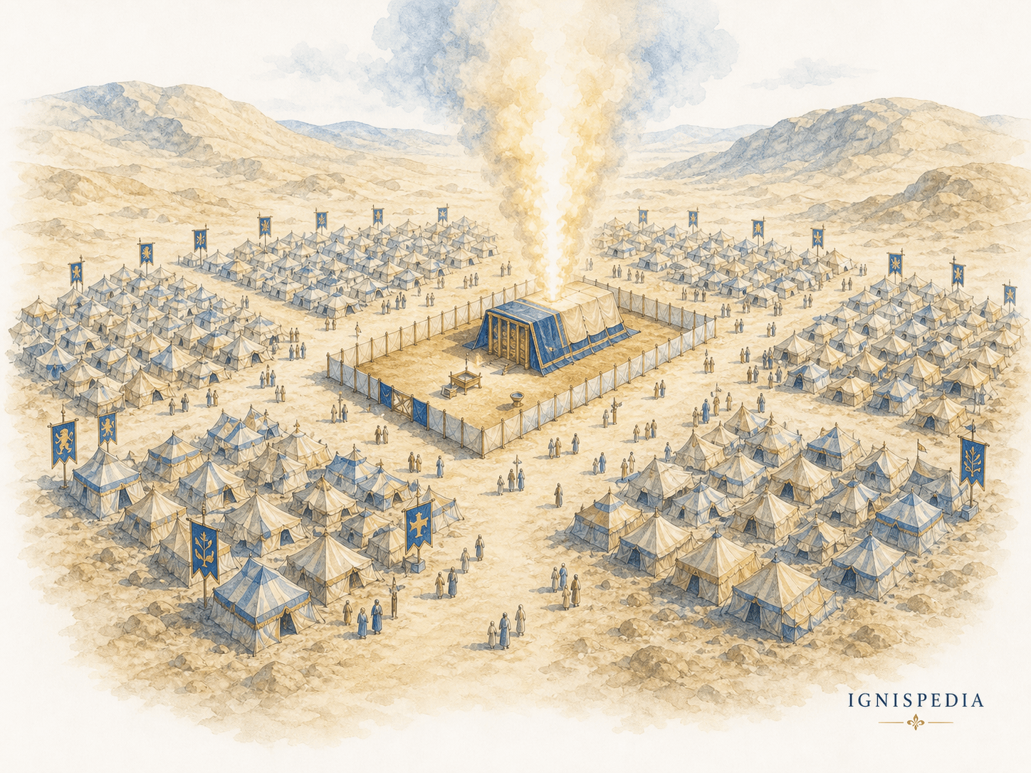 El campamento de las doce tribus de Israel alrededor de la Tienda del Encuentro, en el desierto del Sinaí