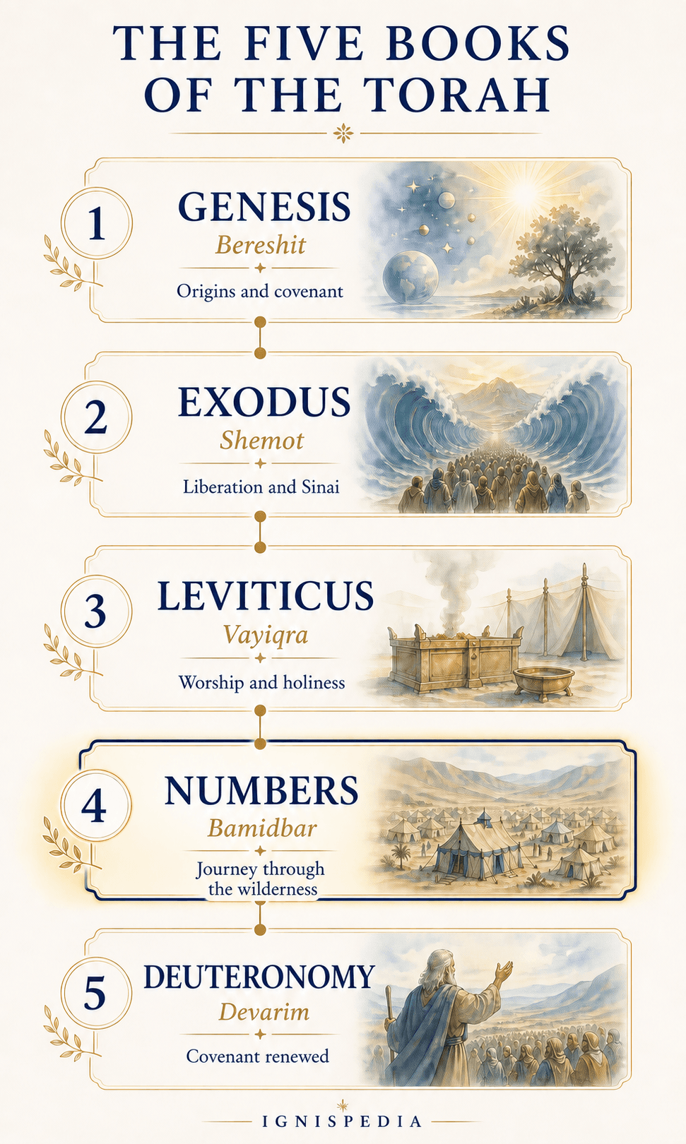 Infographic of the five books of the Torah with the Book of Numbers highlighted