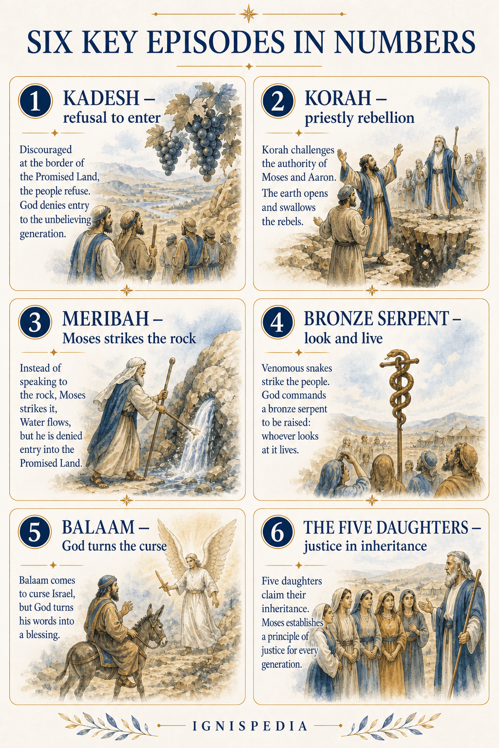 Infographic of the six key episodes in the Book of Numbers