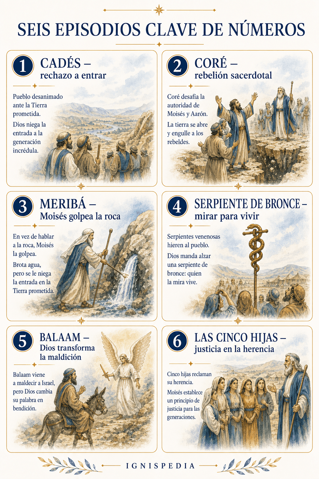 Infografía de los seis episodios clave del libro de los Números