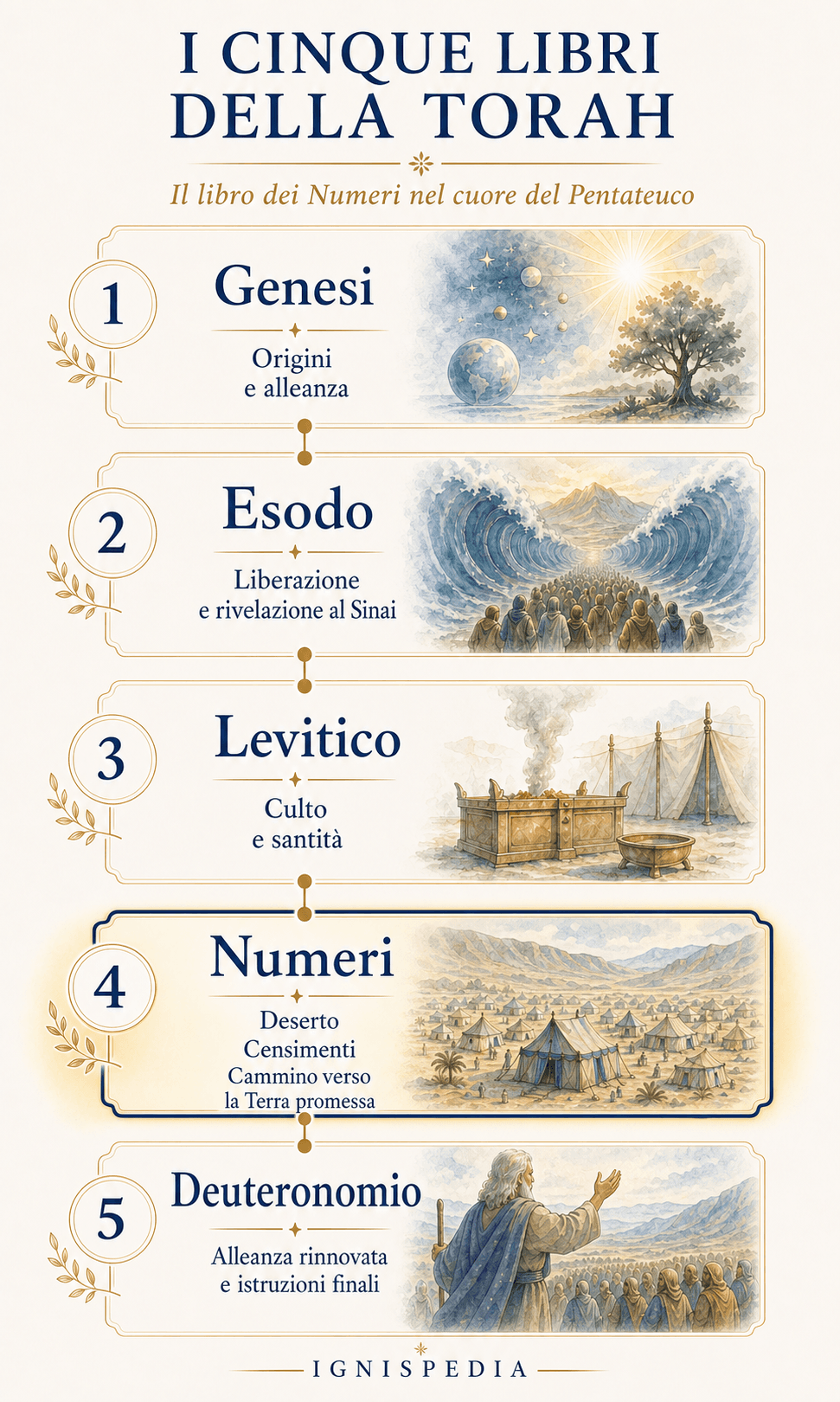 Infografica dei cinque libri della Torah con il libro dei Numeri evidenziato