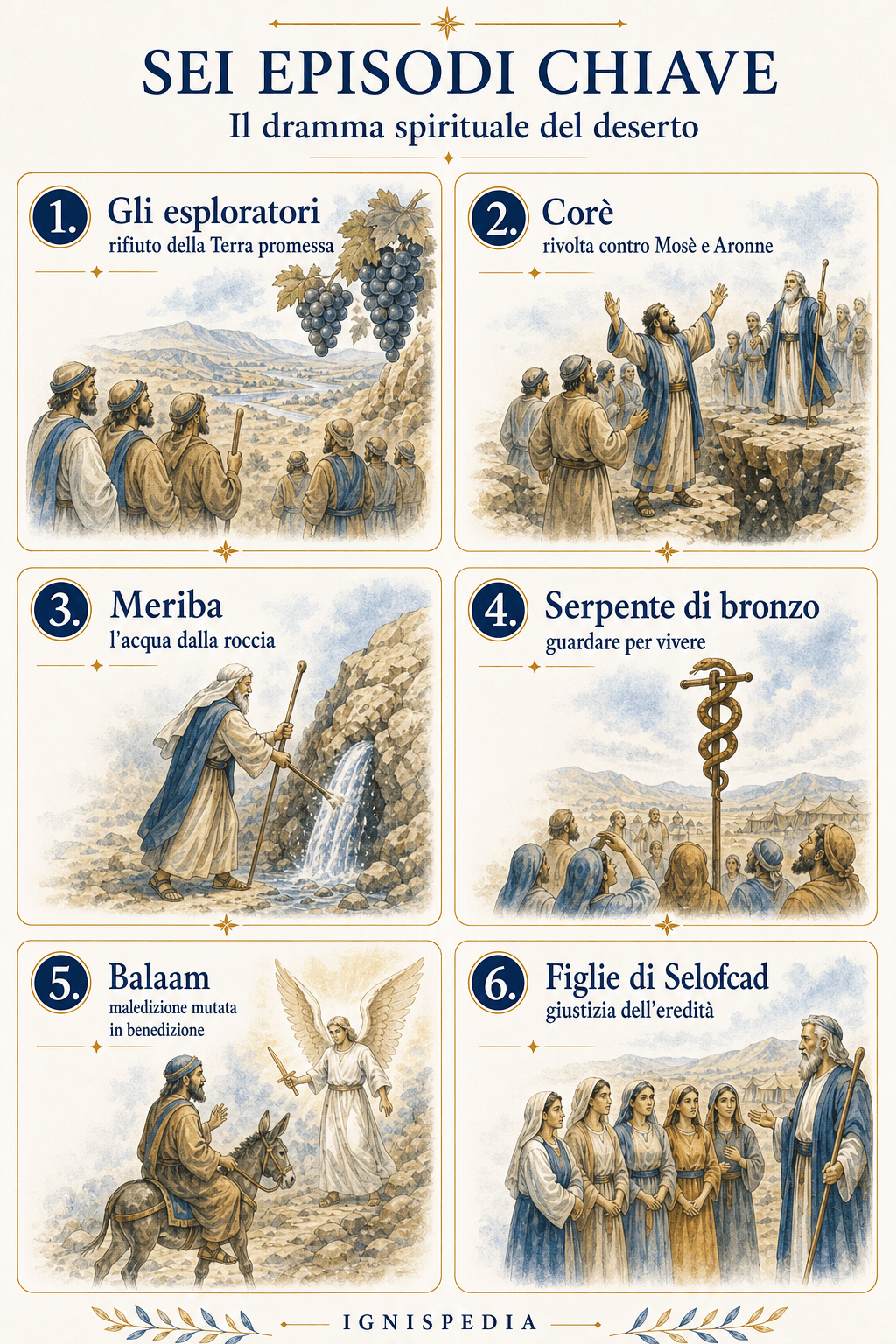 Infografica dei sei episodi chiave del libro dei Numeri