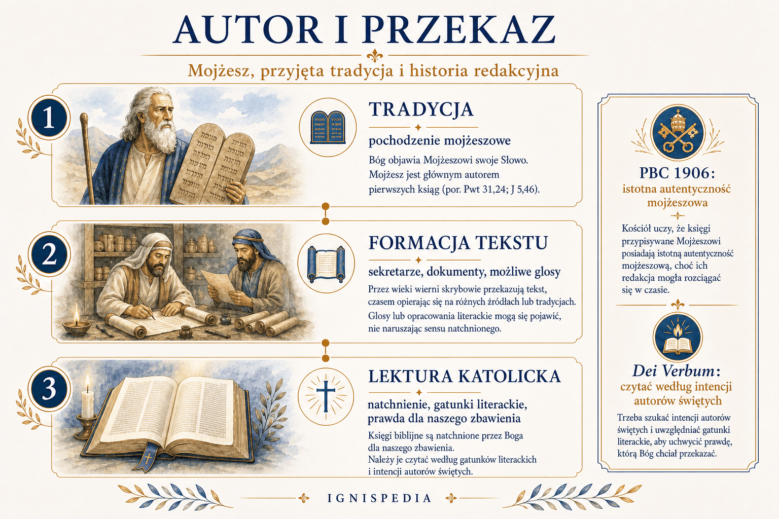 Infografika o Mojżeszu, tradycji przekazanej i transmisji Księgi Liczb