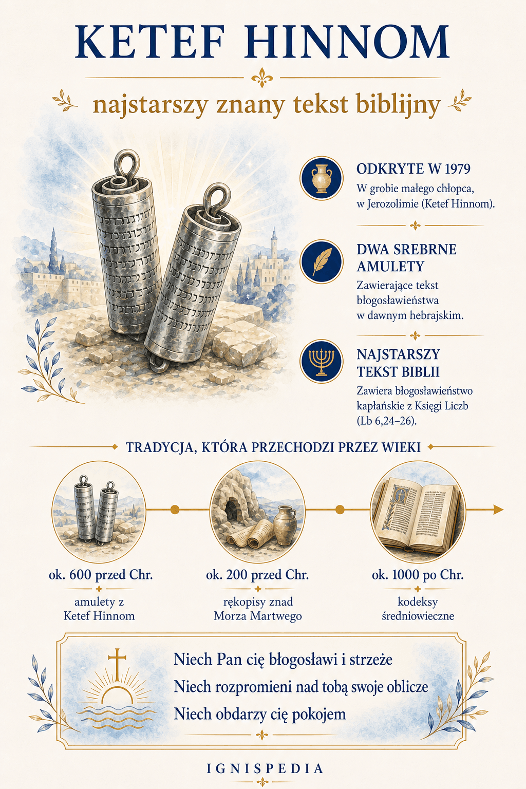 Infografika o srebrnych zwojach z Ketef Hinnom i błogosławieństwie kapłańskim
