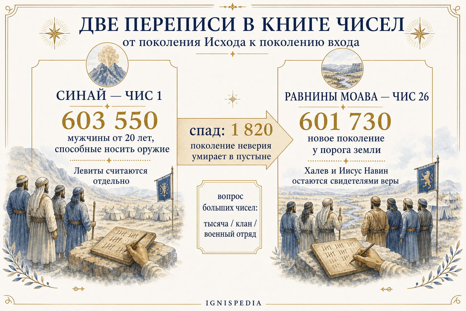 Инфографика, сравнивающая две переписи книги Чисел