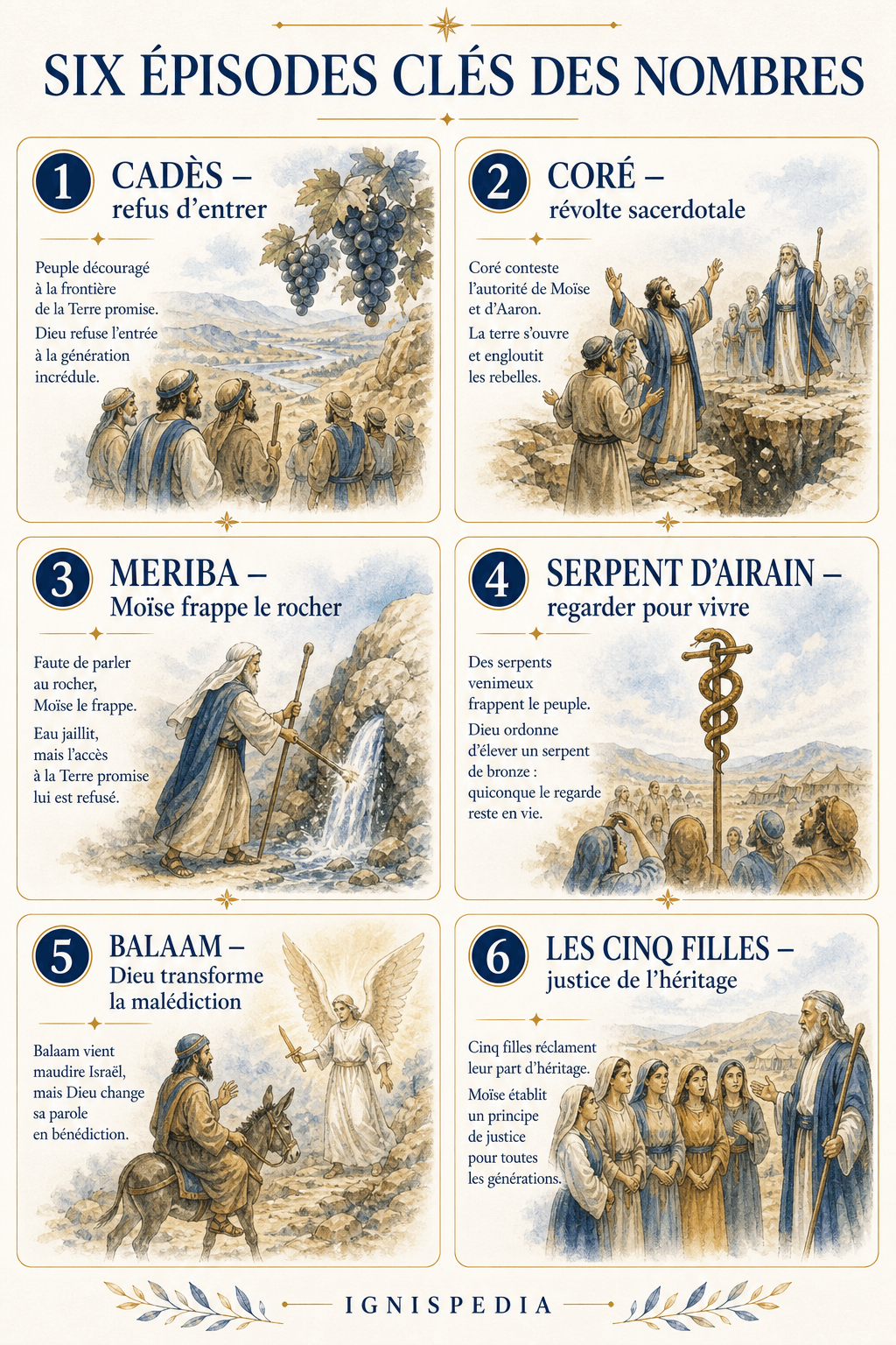 Infografia dos seis episódios-chave do livro dos Números