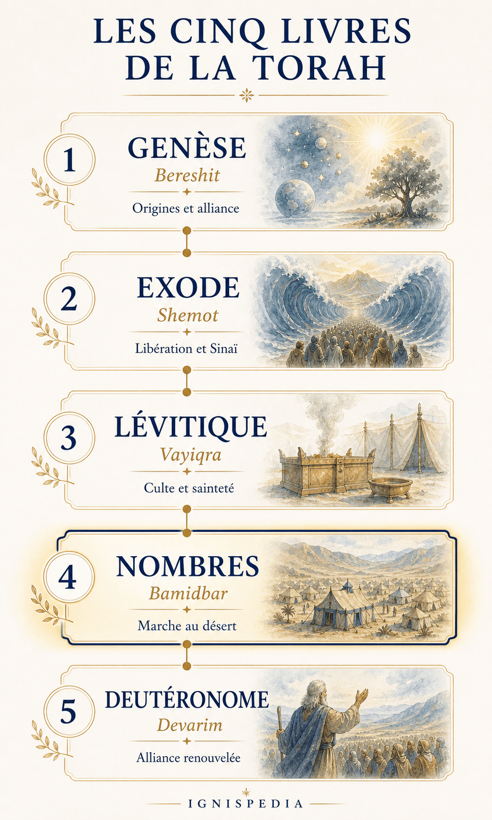 Infografia dos cinco livros da Torá com o livro dos Números em destaque