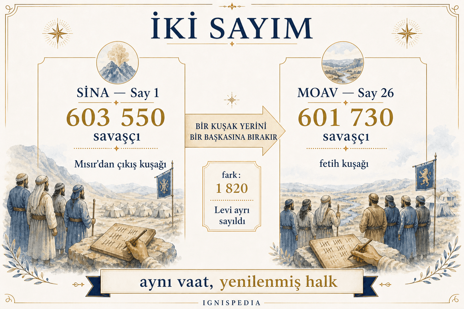 Sayılar Kitabı’ndaki iki nüfus sayımını karşılaştıran infografik