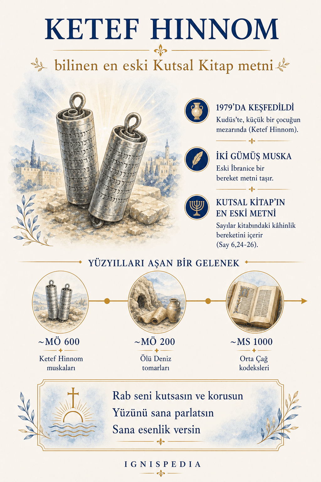 Ketef Hinnom’daki gümüş tomarlar ve kâhin kutsaması infografiği