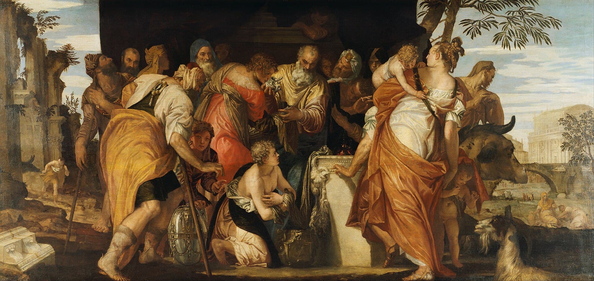 Samuel unge o jovem David, rodeado da família de Jessé, pintura de Paolo Veronese