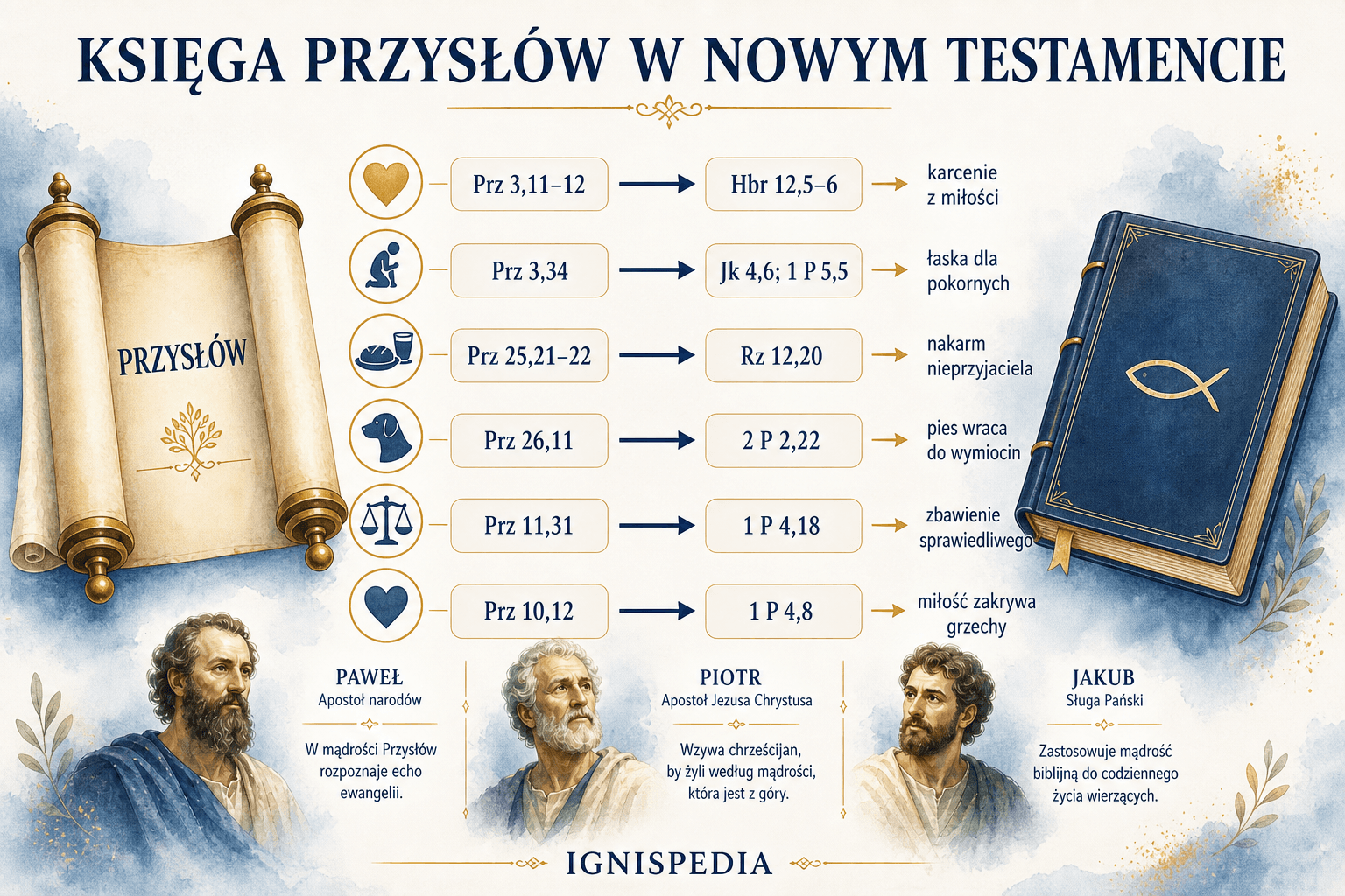 Infografika sześciu głównych cytatów z Księgi Przysłów w Nowym Testamencie
