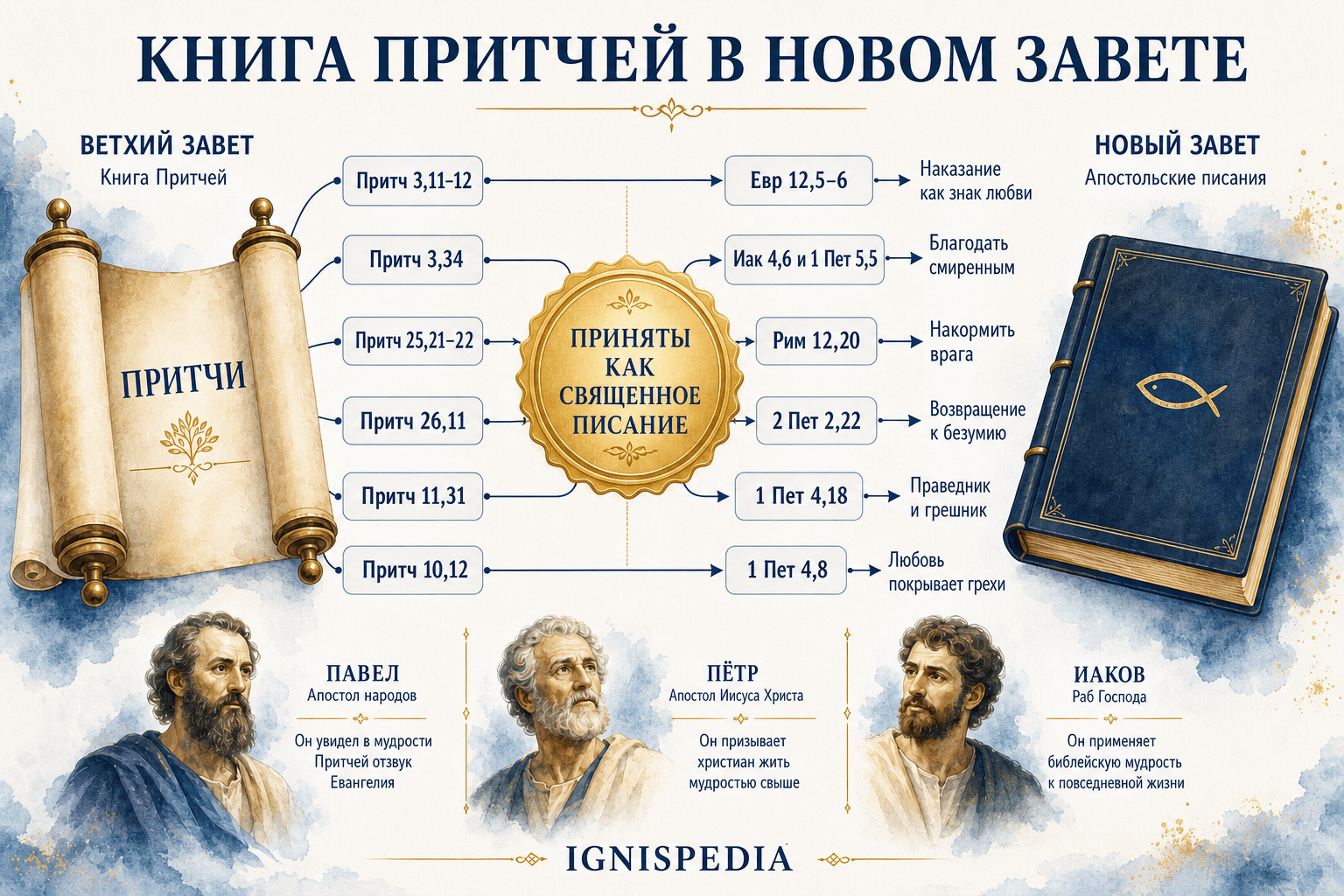 Инфографика шести основных цитат из Книги Притчей Соломоновых в Новом Завете