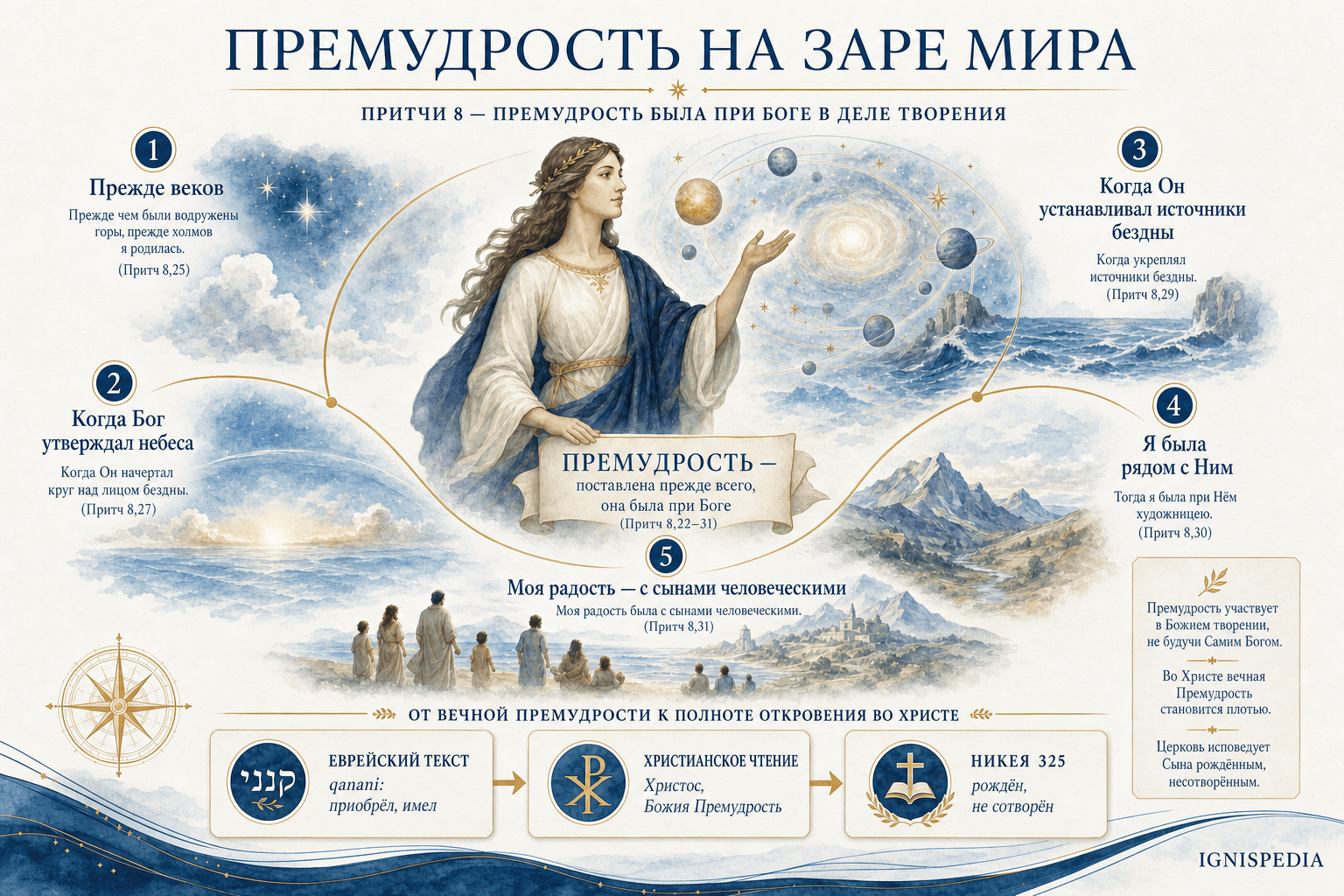 Инфографика: Премудрость как Личность, присутствующая при сотворении мира у Бога, согласно Притчам 8